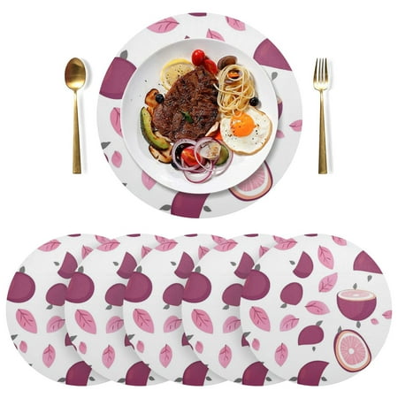 

Round Placemats Plate Mats 15 Inch Non-Slip Heat Resistant Washable PVC Set Table Decoration for Kitchen Dining Purple Mangosteen-inspired Pattern