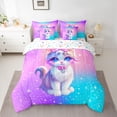 thumbnail image 2 of jejeloiu Kawaii Cat 7pcs Bedding Comforter Set,Cartoon Cute Kitten Queen Bedding Sets,Colorful Ombre Effects Queen Sheet Sets For Girls Kids,Microfiber Bedroom Decor Reversible, 2 of 8