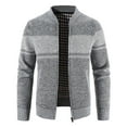 thumbnail image 1 of Hfyihgf Mens Full Zip Cardigan Sweaters Long Sleeve Slim Fit Stripe Contrast Color Knitted Sweater Outerwear Winter Fleece Lined Jacket(Gray,L), 1 of 5