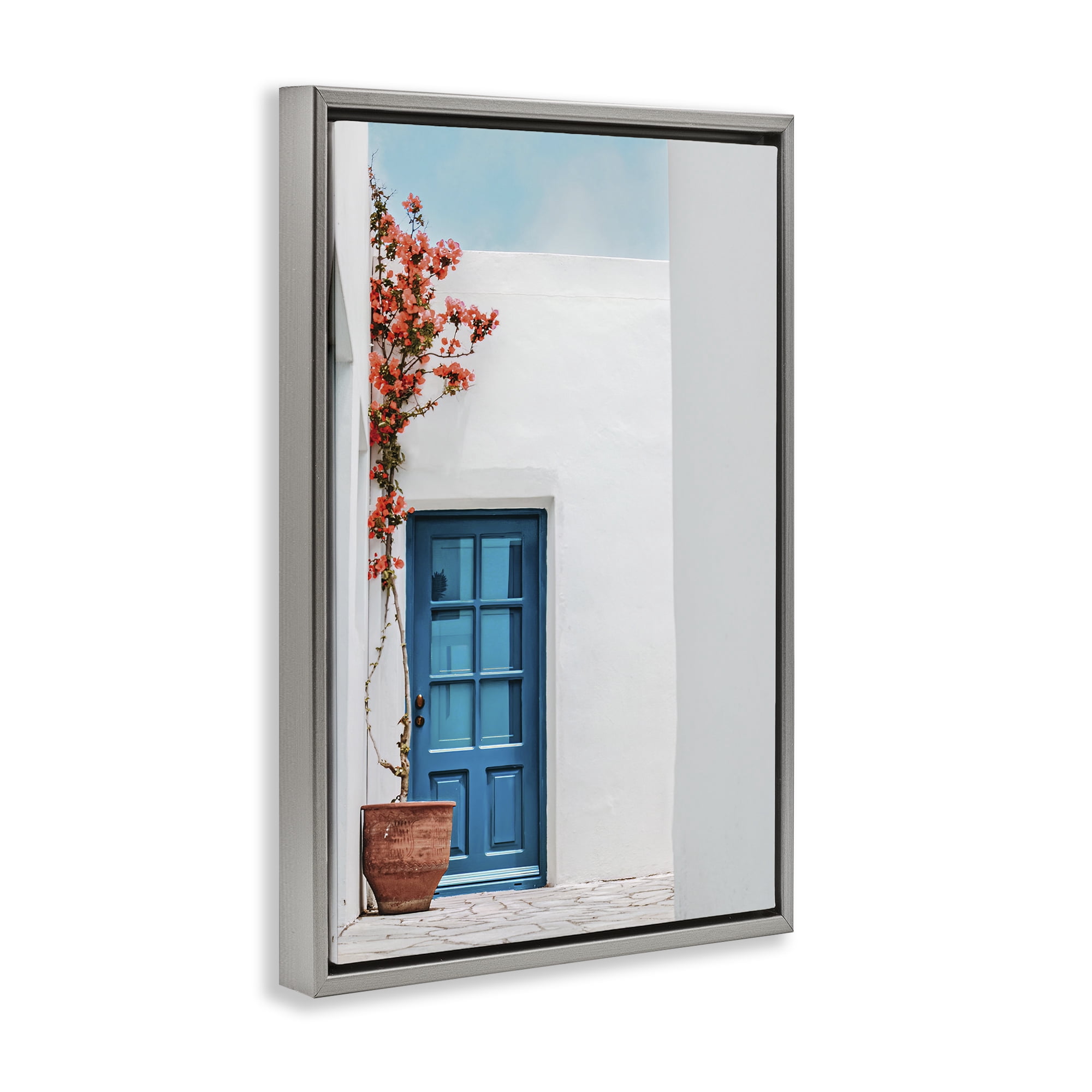 Stupell Industries Blue Villa Door Town & City Photography Gray Floater Framed Art Print Wall Art, 17 x 25