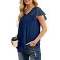 thumbnail image 4 of JWD women's short sleeved double-layer mesh pleated shirt summer fashion casual top Navy Blue-S, 4 of 6