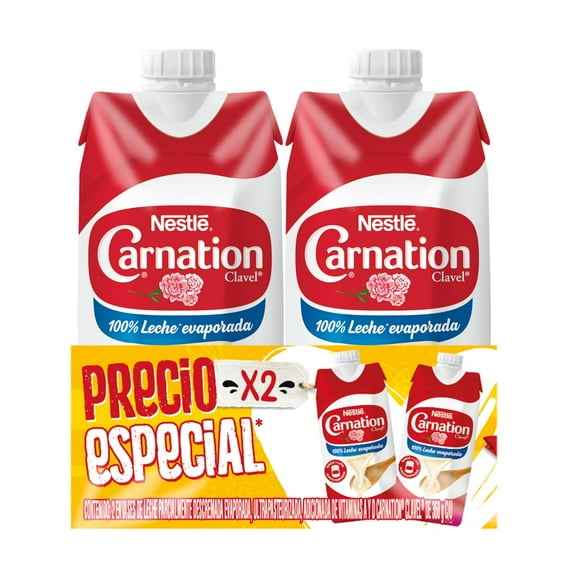 Leche evaporada Nestlé Carnation Clavel 2 pack de 360 g c/u