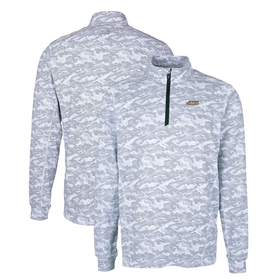Men's Cutter & Buck Charcoal James Madison Dukes Big & Tall Traverse Camo Print Stretch Quarter-Zip Pullover Top