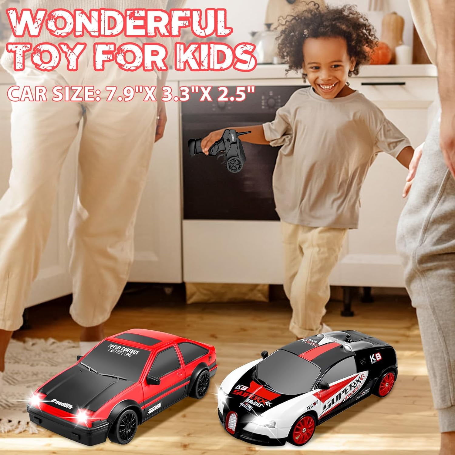 AIGIA 1:24 Scale Remote Control Car RC Drift Car 2.4GHz 4WD 15KM/H High Speed Two Batteries and Extra Tires Toys