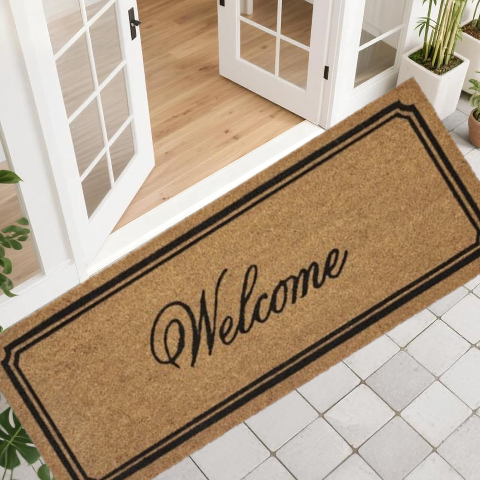 Bxaolu Long Doormat 47.5x 17.8 inch Front Door Mat Welcome Doormat Front Door Mat Welcome Floor Mat for Front Door Outdoor Indoor Porch Entrance Decor, Brown