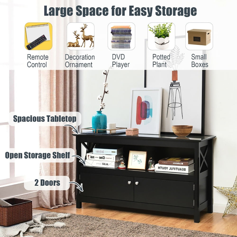 Finihen TV Stand, TV Cabinet, 44 Inch Wooden Storage Cabinet TV Stand, Media Entertainment Center with Storage, for Living Room, Bedroom, Black