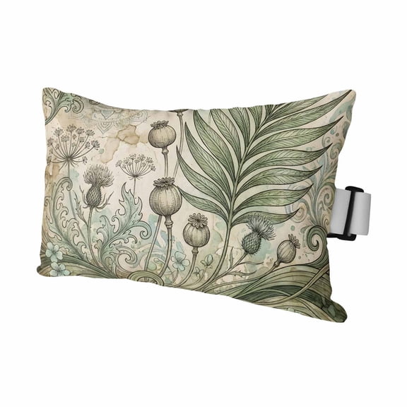 Beige Green Leaves Outdoor Pillows for Chaise Lounge Chair Waterproof Lumbar Pillows with Insert&Adjustable Elastic Strap Beach Headrest Pillow Vintage Farmhouse Botanical Floral Pool Pillow 11"x16"