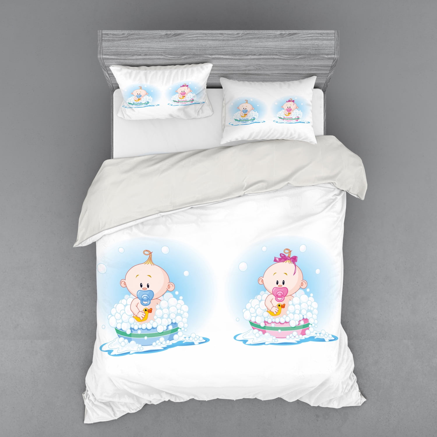 Gender Reveal Duvet Cover Set Girl And Boy Babies In Bath With