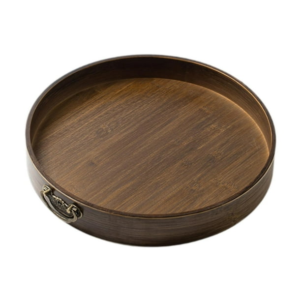 Bandeja redonda para servir, organizador de encimera de baño, bandeja de bambú para joyas, organizador de maquillaje para el hogar, cafeterías, casas S