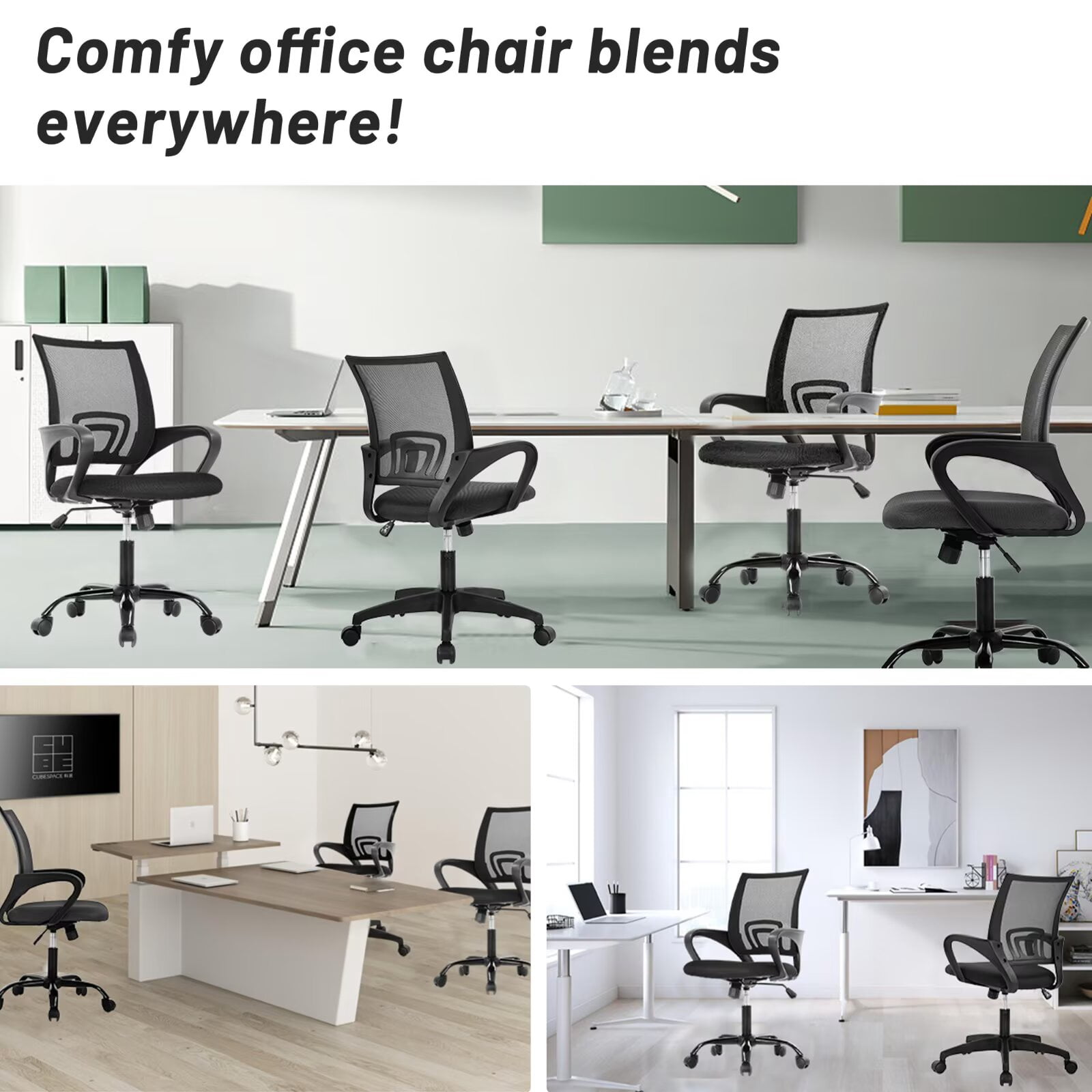 CL.HPAHKL Mesh Office Chair with Wheels, Adjustable Ergonomic Computer Desk Chair with Lumbar Support & Armrest, Comfortable Swivel Rolling Chair for Home Office Work Study, Black