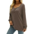 thumbnail image 3 of Vedolay Long Sleeve T-Shirt for Women Long Sleeve Top Casual Basic Slim Knit RibbedSweatshirt Coffee,L, 3 of 4