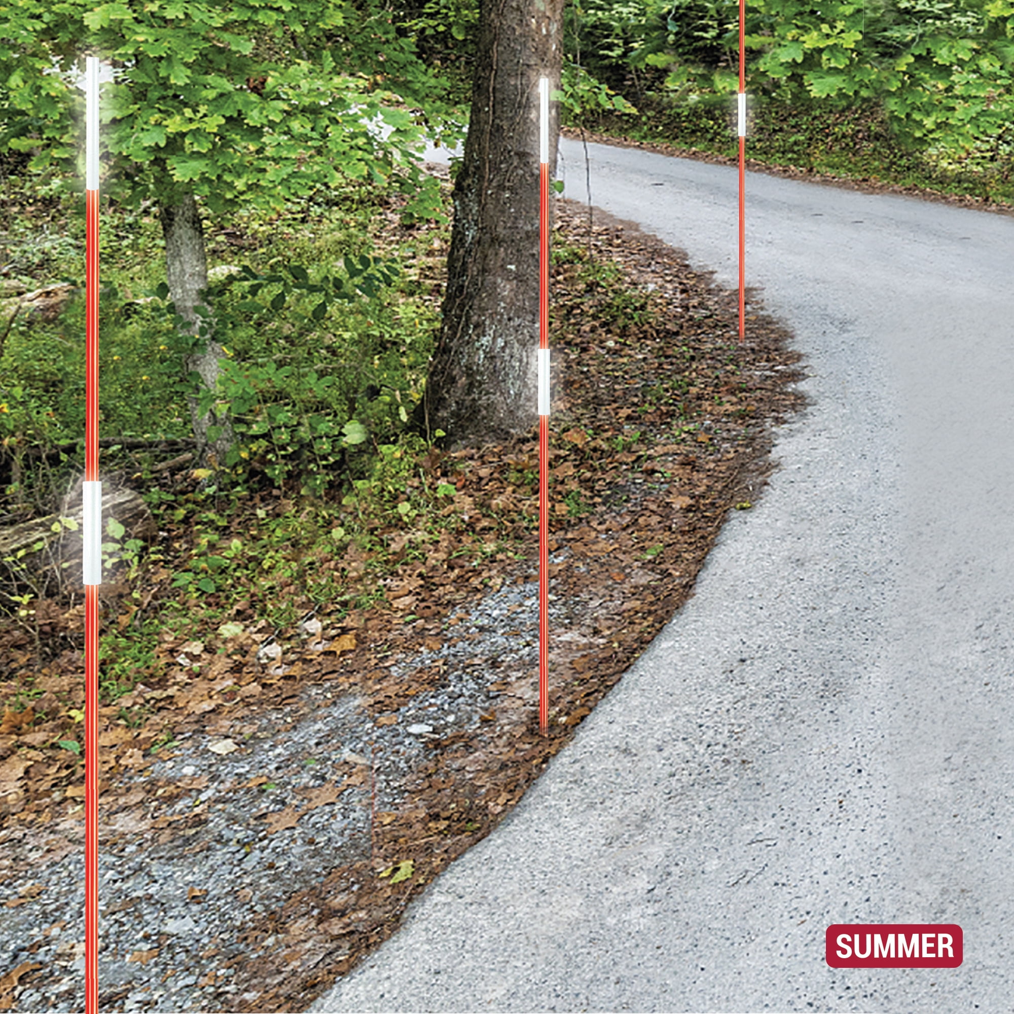 Platinum Series 48-Inch Driveway Marker Set 12mm Dia Fiberglass Reflective Snow Stakes, Parking Lots, Walkways, 2 Pack, Orange
