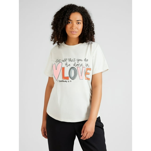 Valentine's Day Graphic Print T-shirt, Short Sleeve Crew Neck Casual Top for Summer & Spring, Women's Clothing