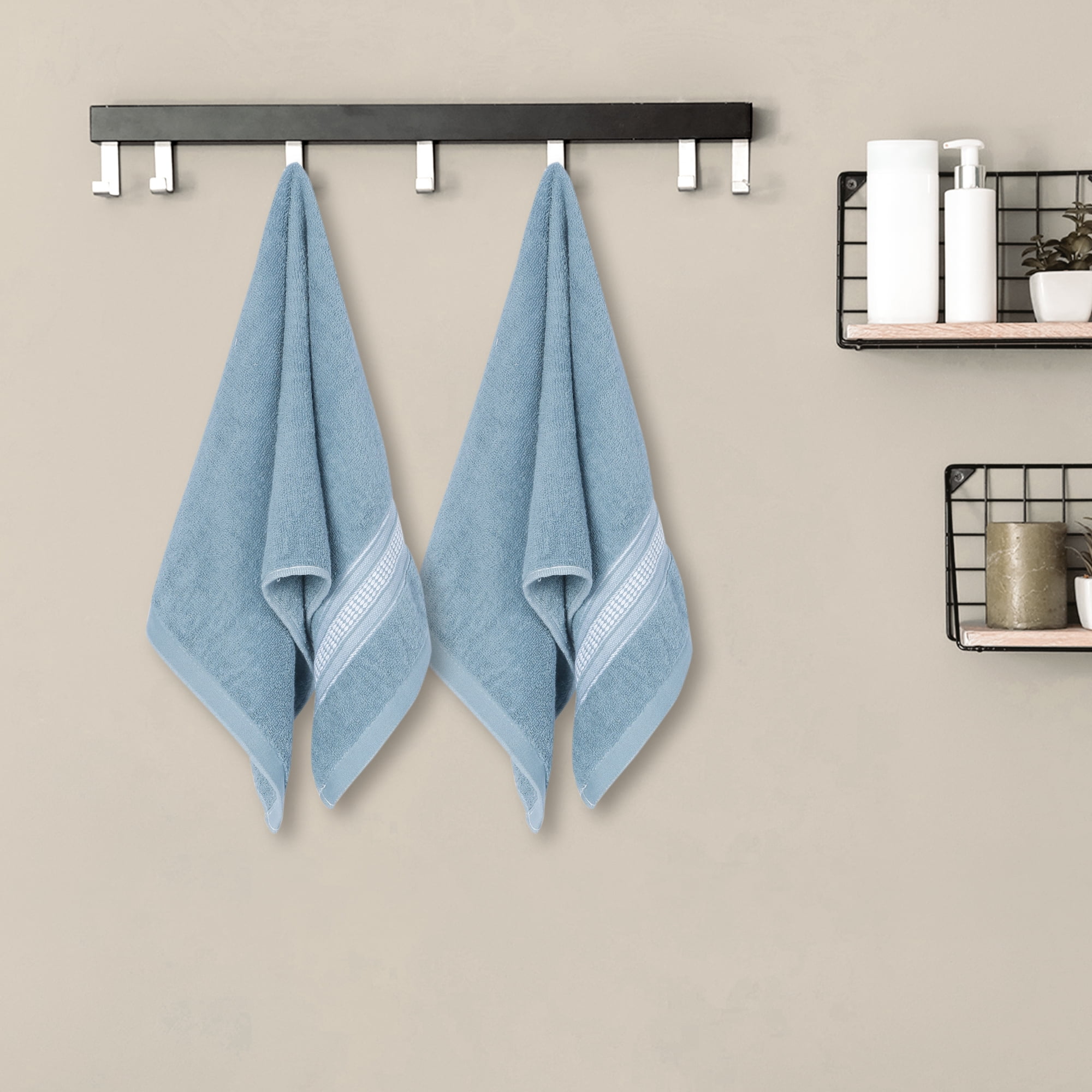 Unique Bargains Plaid Pattern Hand Towels Comfort and Quick Drying Towel for Bathroom Blue 14" x 30" Blue/Pink 14" x 30"