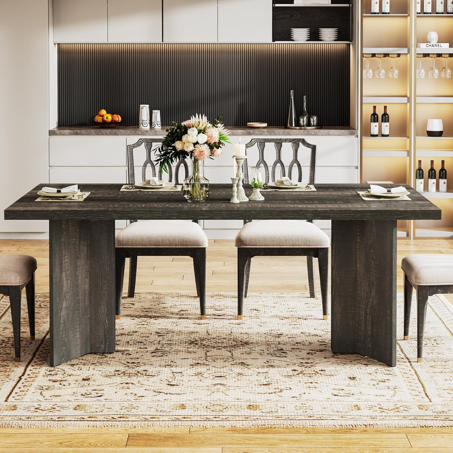 Dining Table, 70.9" Kitchen Dinner Table For 6 To 8 People
