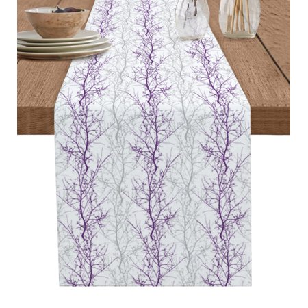 Hokiten Table Runners 120 Inches Long Dress Scarves, Purple Grey Branch Farmhouse Coffee/Dining/Kitchen Table Runner for Living Room, Spring Summer Pastoral Botanical 13x120 Inch