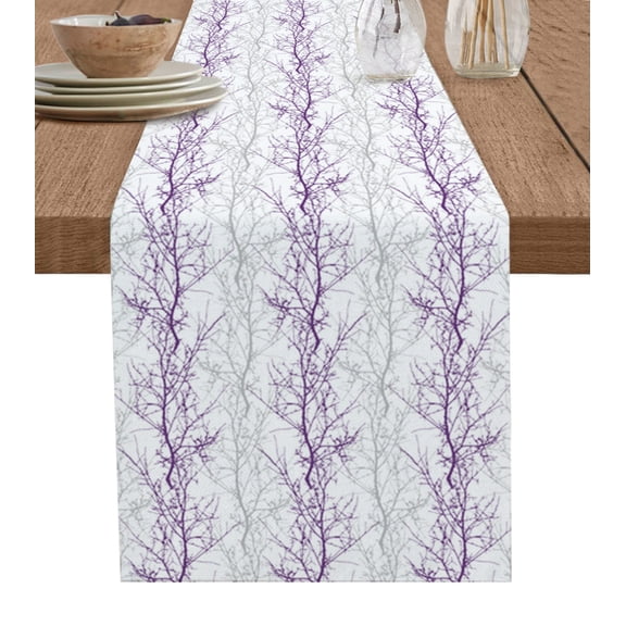 Table Runner 72 Inches Long for Kitchen Dining, Purple Grey Branch Dresser Scarf Farmhouse, Dining Table Decorations for Wedding/Parties, Spring Summer Pastoral Botanical 18 x 72 In