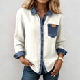 thumbnail image 2 of Womens Shirts Lapel Color Block Long Sleeve Button Down Blouse Stylish Dressy Casual Summer Shirts, 2 of 4