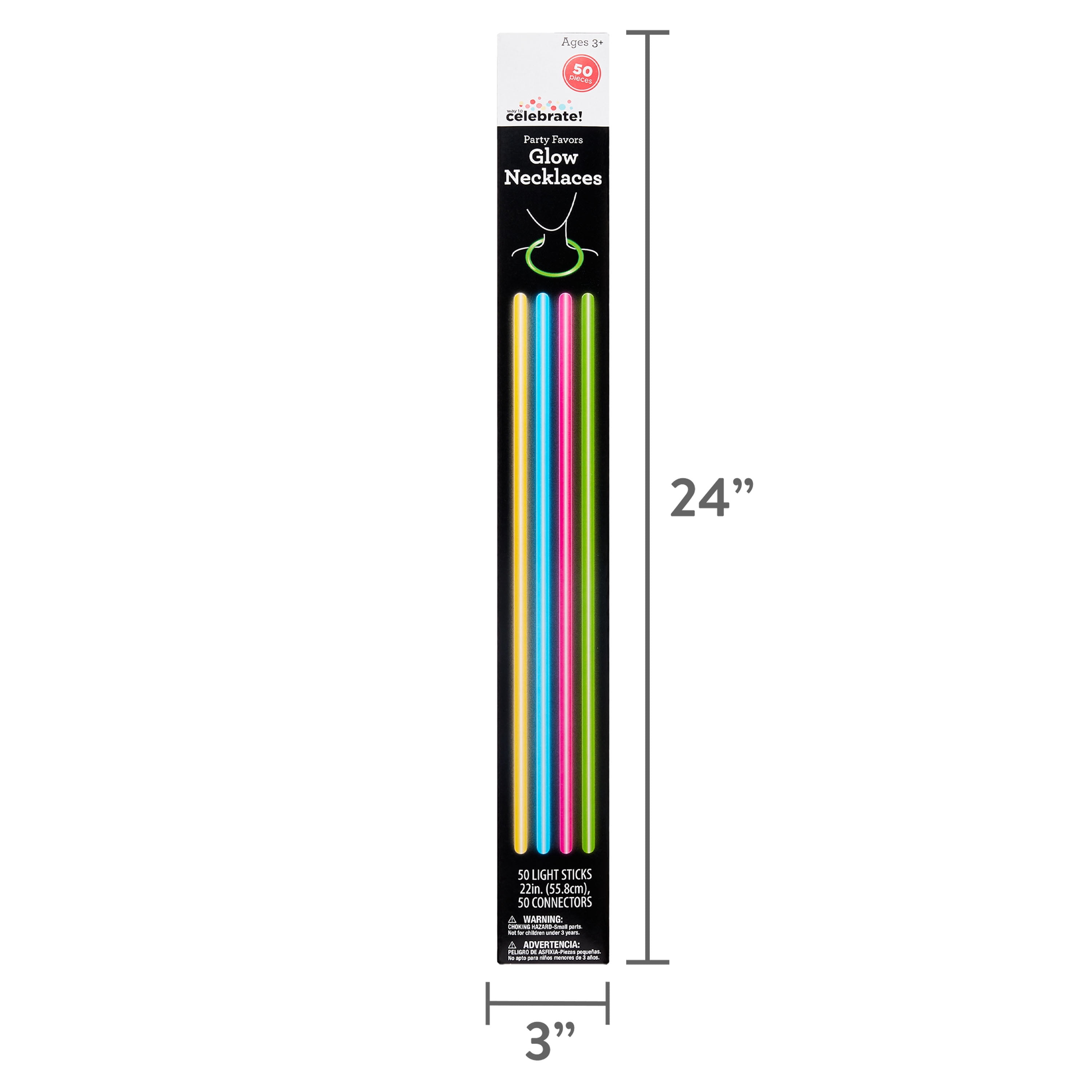 Multicolor Glow Necklaces, 22", 50 Count, Party Favors by Way To Celebrate