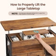 thumbnail image 6 of 40" Farmhouse Lift Top Coffee Table for Living Room, 4 in 1 Storage Coffee Table with Fabric Drawers, Display Cabinet & LED Strip, Small Wood Sofa Side Table, Rustic Brown, 6 of 9