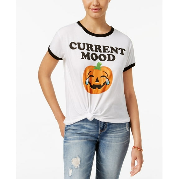 Mighty Fine Juniors Pumpkin Graphic T-Shirt White M