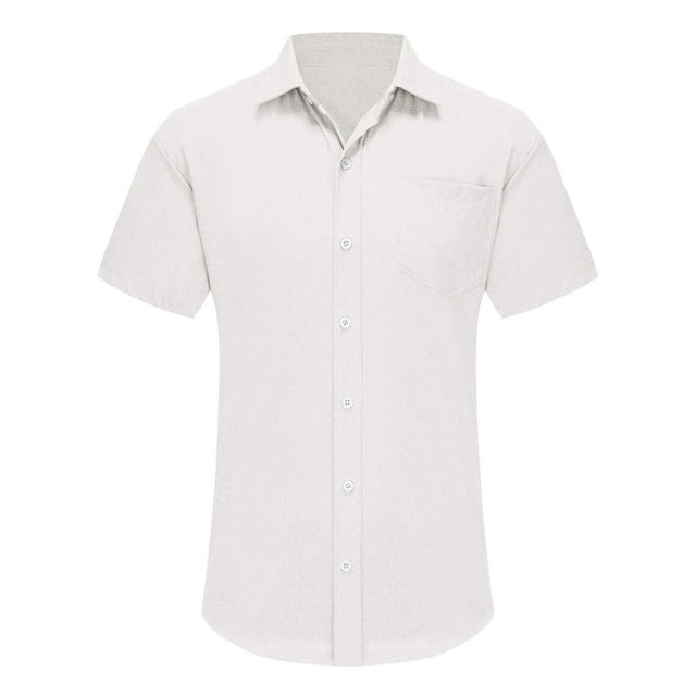 FAIWAD Cotton Linen Button up Shirts for Men Summer Short Sleeve Laple Shirt Basic Slim Comfy T-Shirt
