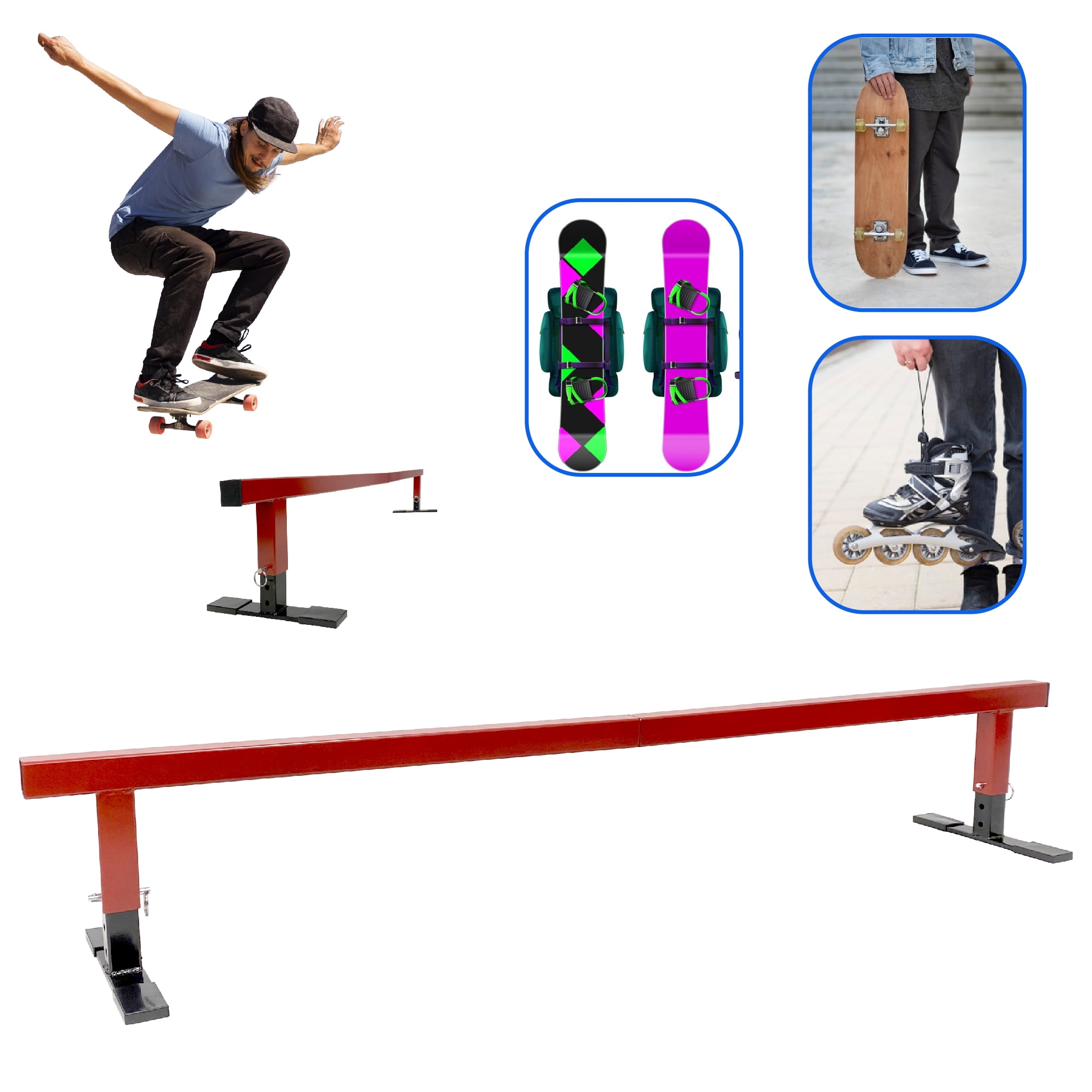 Rad Rail Skateboard Ramp Grind Rail – Heavy Duty 1.75” Flat – 3 Height Adjust 5 Foot Long – Driveway, Street, Ramp or Skatepark - Snowboard, Scooter Etc. – No Tools Required, - Walmart.com