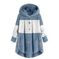thumbnail image 3 of WMTBSRSW Women's Oversized Fuzzy Fleece Hoodies Wearable Blanket Hoodie Side Button Hooded Sweatshirt with Hood Color Block Plush Sherpa Hoodies Navy Large, 3 of 4