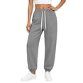 thumbnail image 7 of Women's Solid Jogger Pants Elastic Waist Adjustable Drawstring Loose Athletic Long Trousers with Pockets, Soft Casual Sport Bottoms for Workout, Daily Walking and Loungewear Gray, 7 of 7
