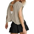 thumbnail image 4 of SHITINN Womens Tshirts Women Short Sleeve Workout Shirts Open Back Tops Casual Yoga Athletic Gym Slouchy Crop Ru Womens Short Sleeve Blouses Summer Outfits for Women, 4 of 7