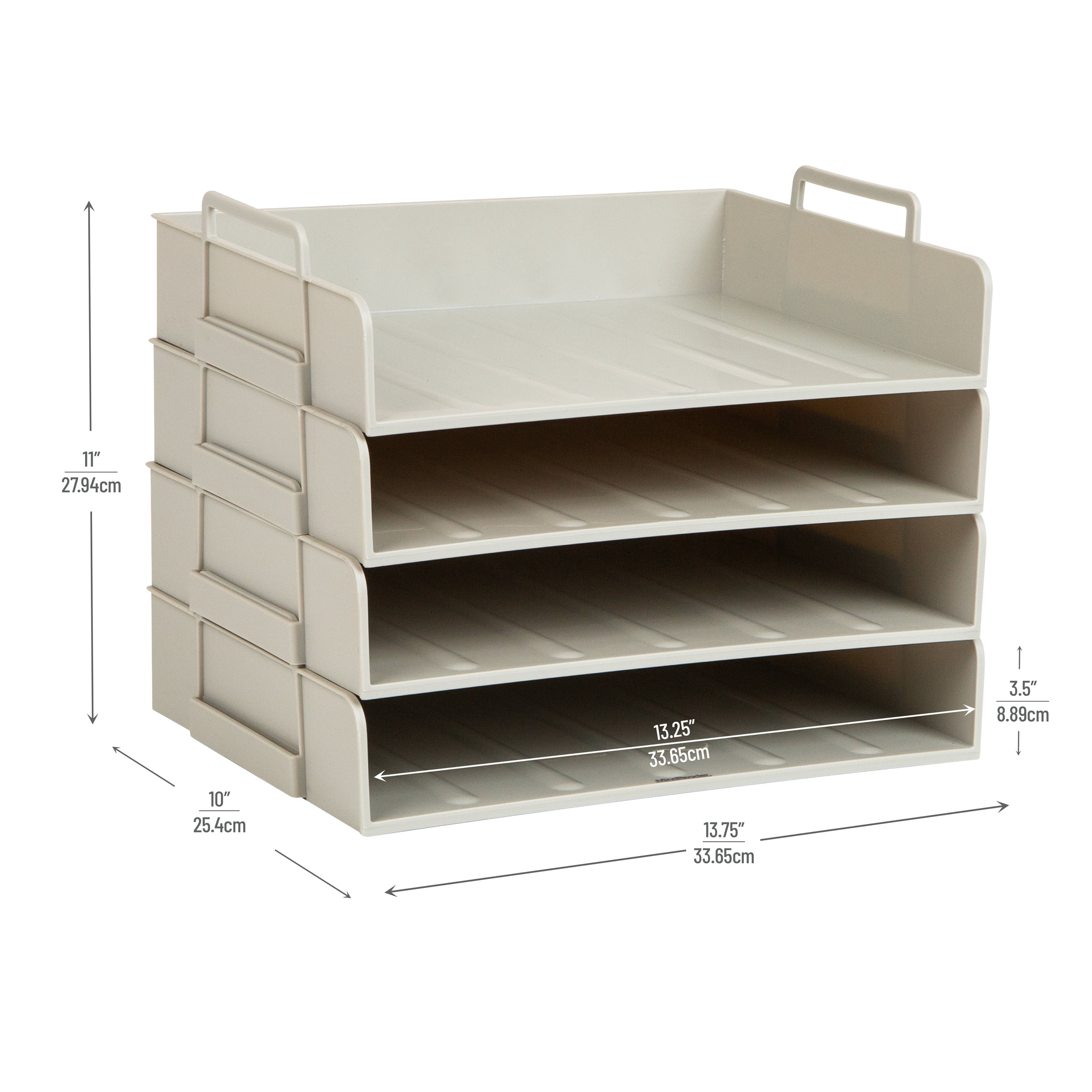 Mind Reader Stackable Paper Tray, Desktop Organizer, File Storage, Office, Plastic, 13.75"L x 10"W x 10.75"H, 4 Pcs., Beige