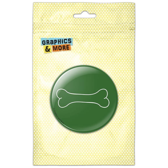 White Dog Bone on Green Pinback Button Pin Badge