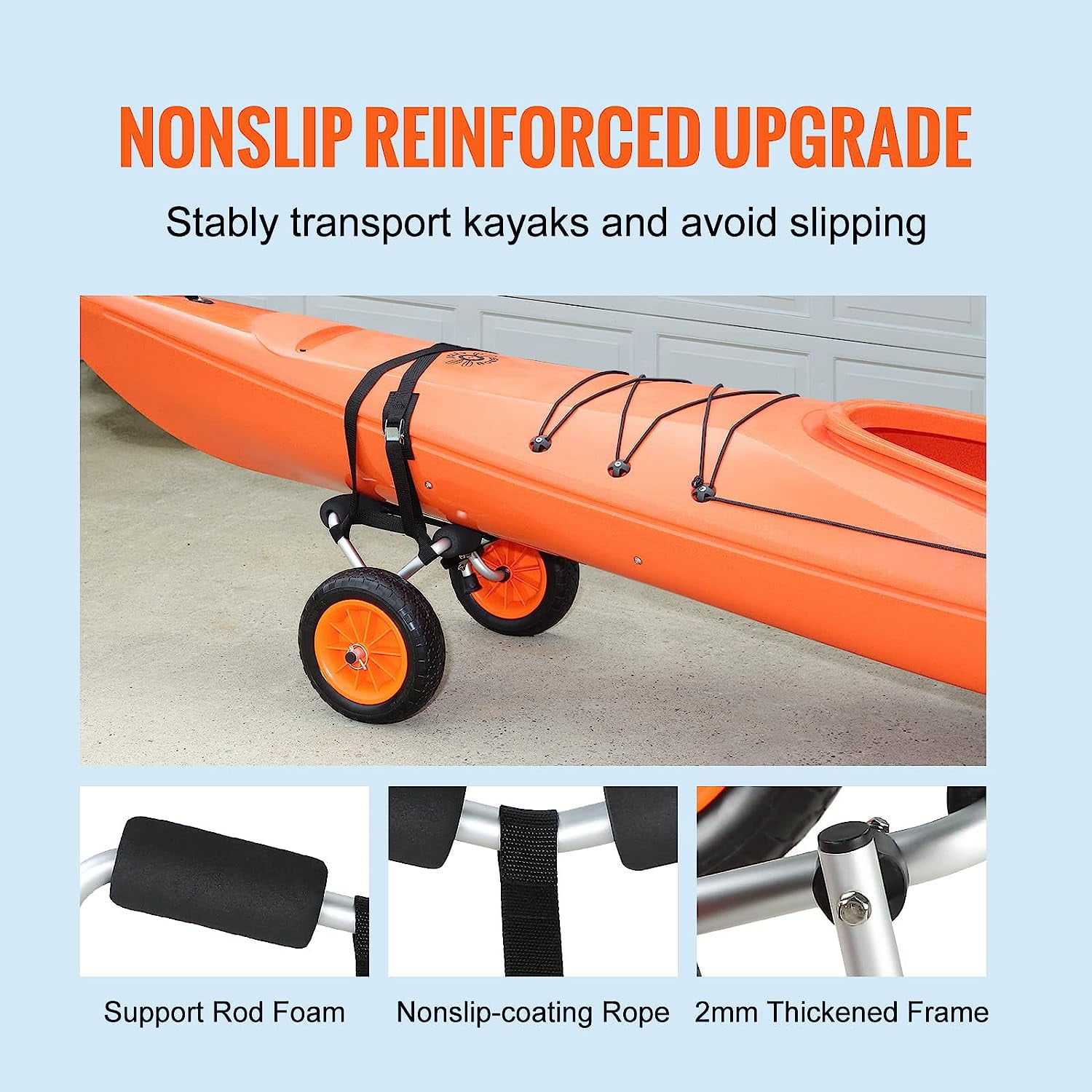 CHTER Kayak Cart, 250lbs Load Capacity, Foldable Kayak Dolly Aluminum Kayak Wheels with 10'' Solid Tires for Kayaks Carrier Canoes Paddleboard Kayak Trolley Float Mats Jon Boats
