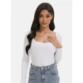 thumbnail image 4 of Women's Scoop Neck Long Sleeve Slim Fitted Casual Basic Crop Top, 4 of 6