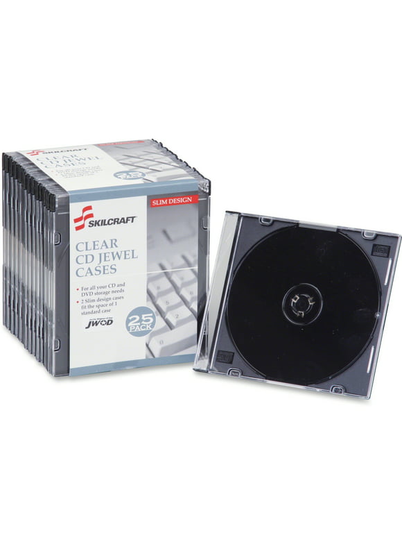 SKILCRAFT, NSN5026513, Slim CD Jewel Cases, 25, Clear