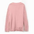 thumbnail image 3 of Sweaters for Women Knitted Knit Notch V Neck Cable Solid Color Puff Bubble Loose Long Sleeve Base Cozy Top, 3 of 8