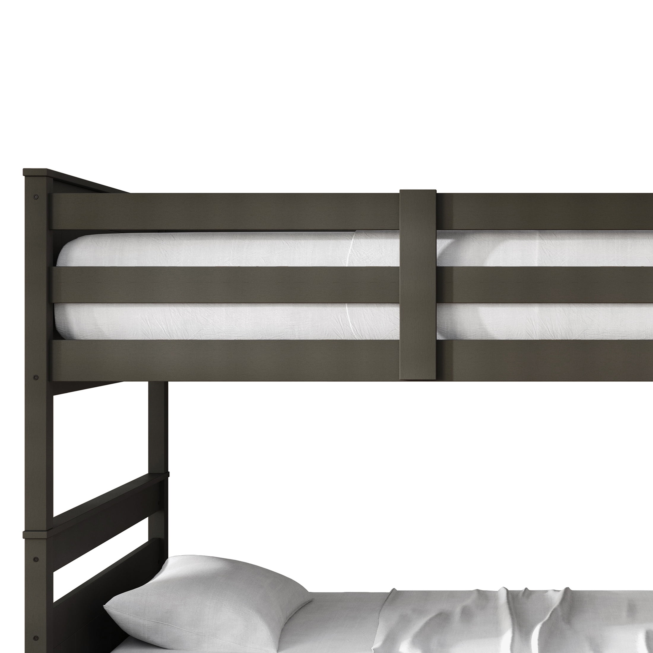 Home Design Lorain Twin Over Twin Solid Wood Bunk Bed with Sturdy Guardrails and Ladder, Dark Gray, Easy Assembly