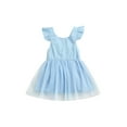 thumbnail image 1 of Faithtur Petite Fille?S Mouche Manches Robe Mode Couleur Unie Col Rond Maille Fil Couture une-Ligne Robe, 1 of 9