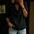 thumbnail image 2 of VBVC Women's Cotton Linen 3/4 Sleeve Tops , Ladies' Cowl Neck Loose Blouses , Casual Breathable Summer Shirts For Women,Black,S-2XL, 2 of 6