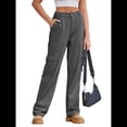 thumbnail image 2 of Pantalones Cargo de Cintura Alta para Mujer, Pantalones Casuales de Pierna con 6 Bolsillos. Gris L, 2 of 8