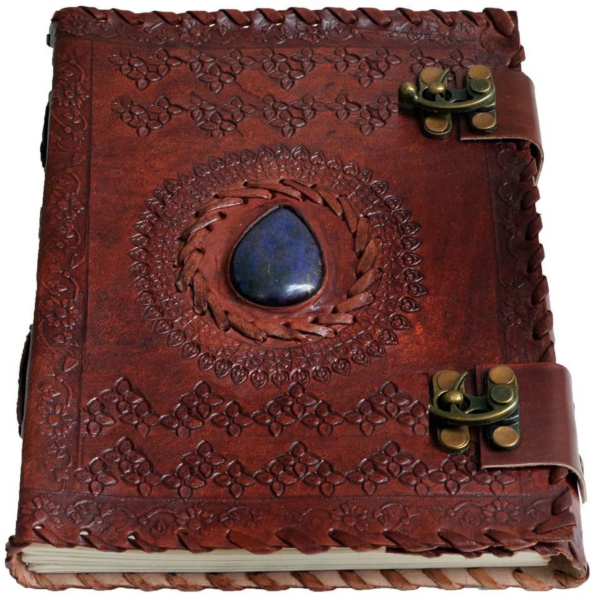 Jaald Leather Journal with Clasp Blue Stone Travel Diary Blank Notebook Writing Pad Sketchbook Scrapbook Gifts for Men Women Book of Shadows