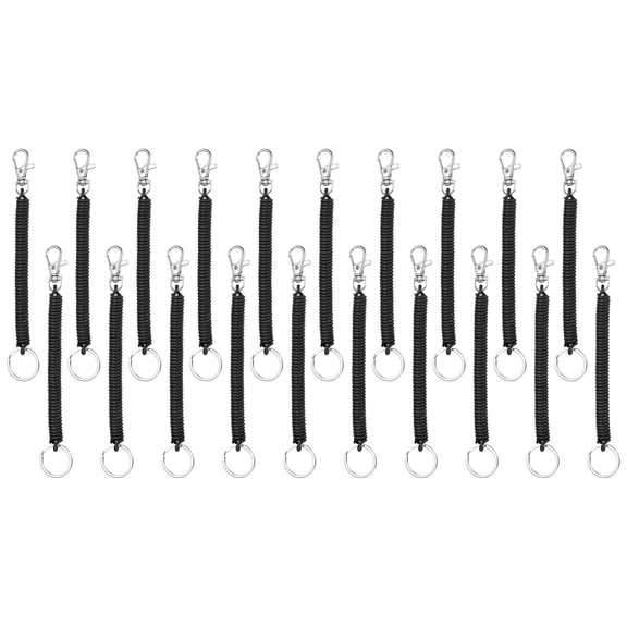 Uxcell Retractable Coil Springs Keychain, 20 Pcs Spiral Cord Keychain, Anti-lost Key Chain Holder with Lobster Clasp, Black