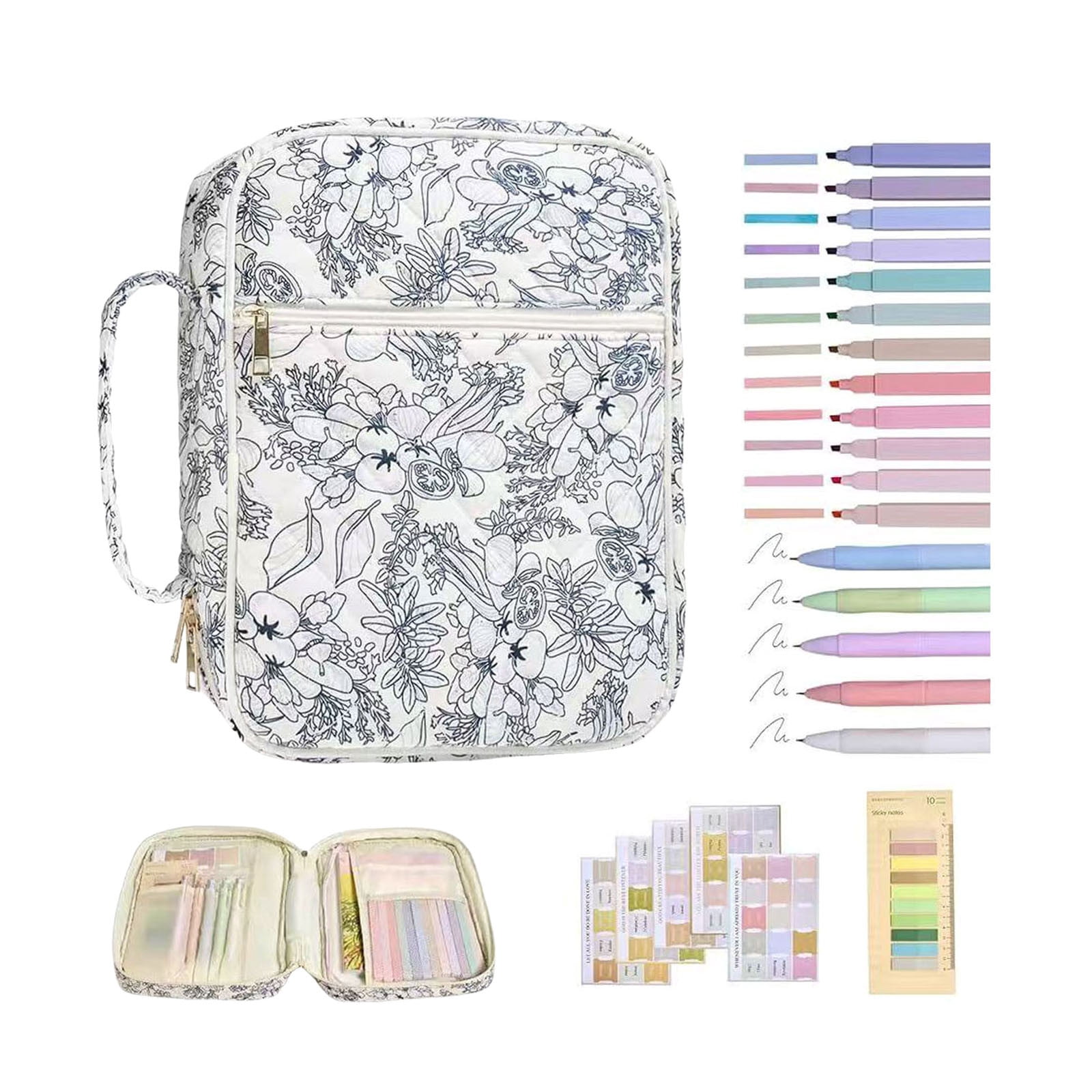 UJMNHYGT Quilted Bible Cover Case for Women Large Carrying Bag with Organizer, Includes Proof Cover 5 Pens 12 Highlighters 75 Bookmarks 200 Labels, Handle Bible Carry Supplies Christian Gifts