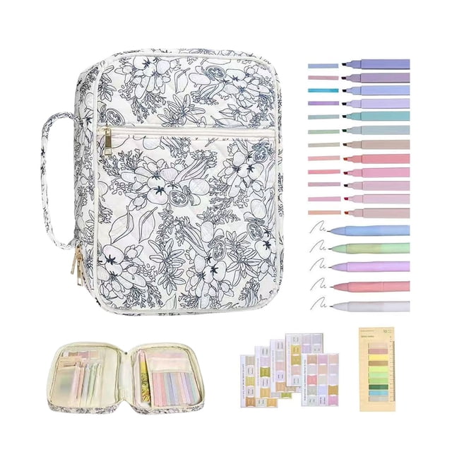 Travel Study Organizer Quilted Book Cover with Carrying Handles and Zippered Compartment for Large Journals and Notebooks