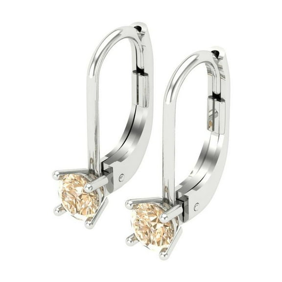 0.2 Ct Round Cut Drop Dangle Natural Morganite 18K White Solid Solid Gold Everyday Dainty Earrings Lever Back