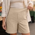 thumbnail image 4 of Women's Cotton Linen Mid Rise Elastic Waist Shorts with Pockets Cozy Fashion Solid Casual Knee Length Summer Beach Daily Shorts 01-Beige XXL, 4 of 4