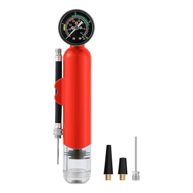 Pompe à Bille avec Manomètre Durable Portable Pompe à Main pour Accessoires de Sport Rouge