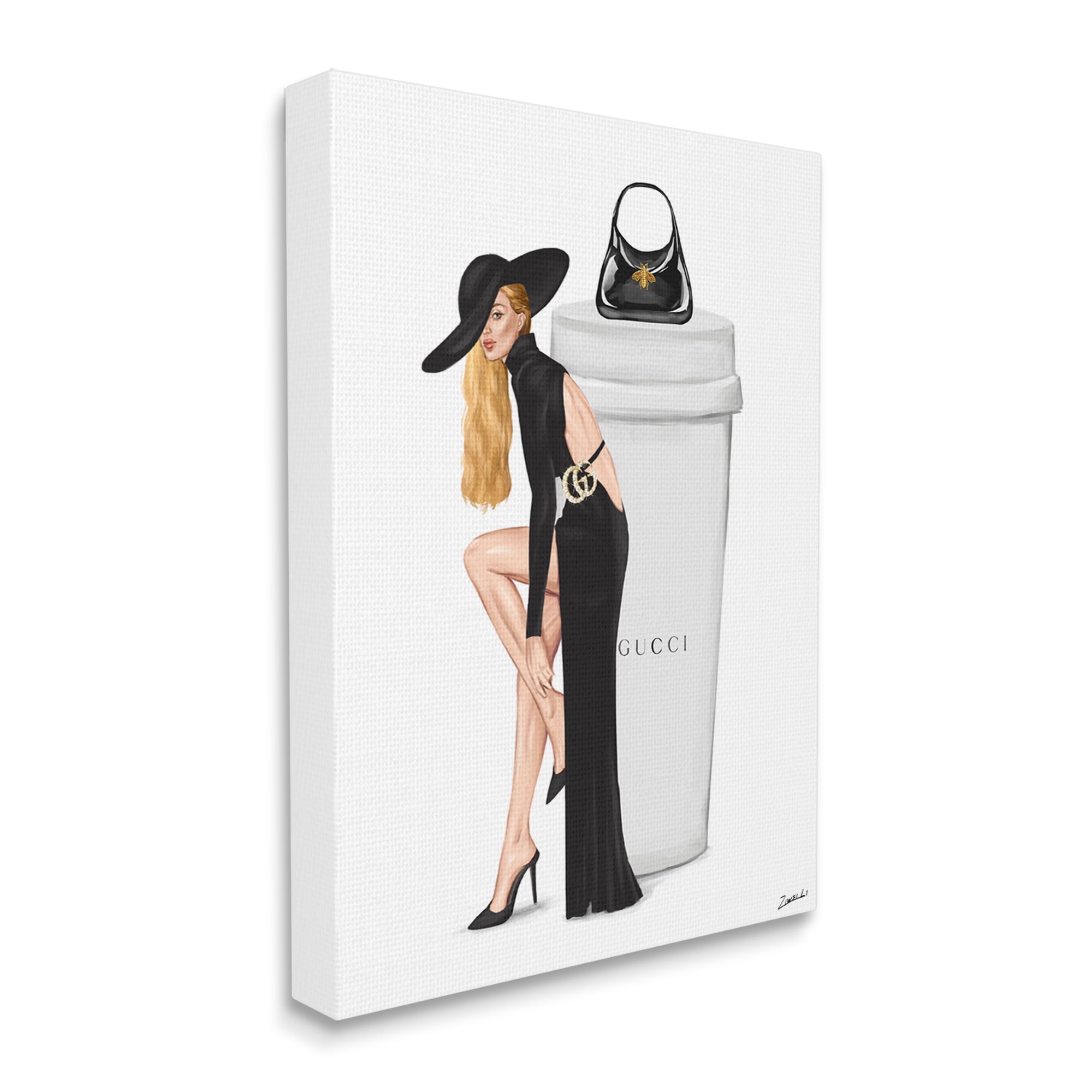 Stupell Industries Trendy Girl & Coffee Cup Food & Beverage Painting Gallery Wrapped Canvas Print Wall Art, 16 x 20