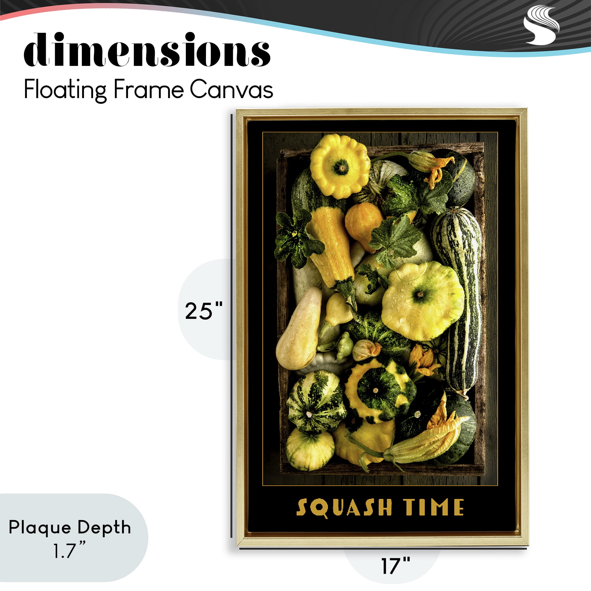Stupell Industries Squash Time Vibrant Vegetables Gold Framed Floater Canvas Wall Art, design by Carl Kravats