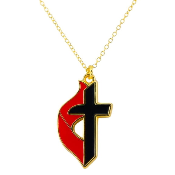 United Methodist UMC Cross & Flame Necklace